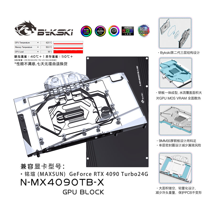 Bykski N-MX4090TB-X graphics card water-cooled head Mingxuan GeForce RTX4090 Turbo 24G