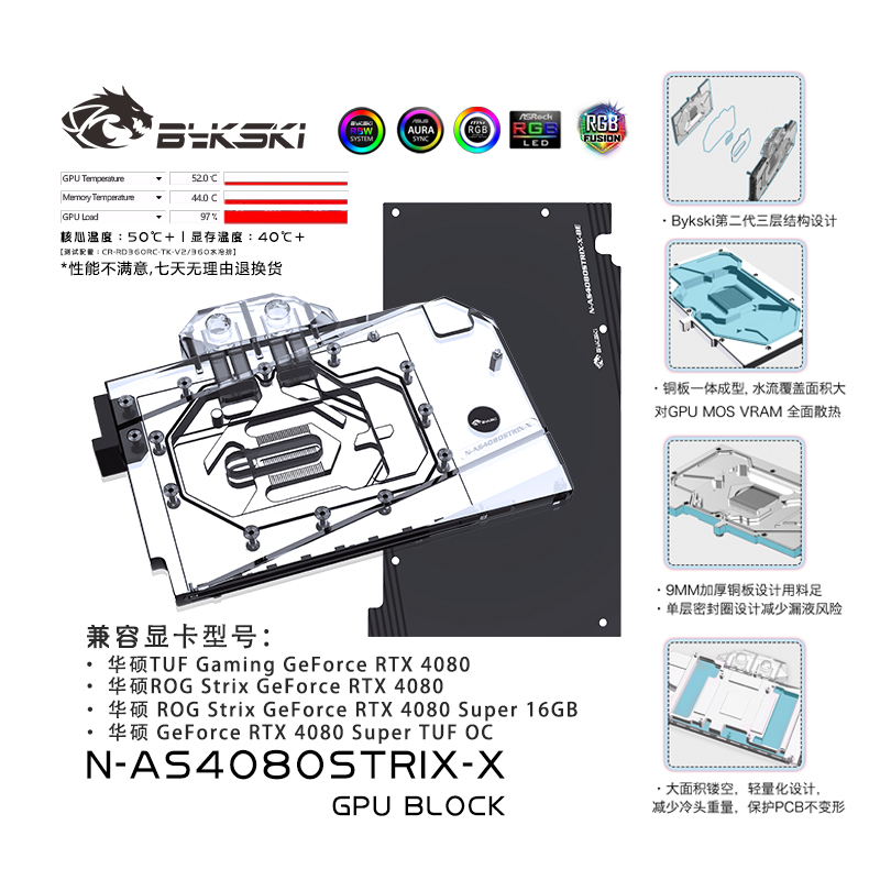 Bykski N-AS4080STRIX-X GPU BLOCK ASUS GeForce RTX 4080