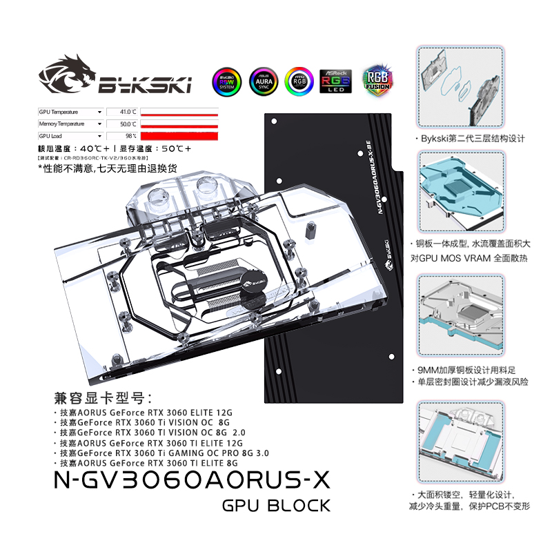 Bykski N-GV3060AORUS-X Graphics card water block GIGABYTEAORUS RTX3060 ELITE12G