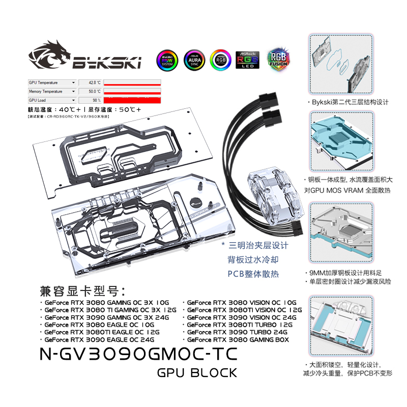 Bykski N-GV3090GMOC-TC graphics card backplane memory water block Gigabyte RTX 3090GAMING
