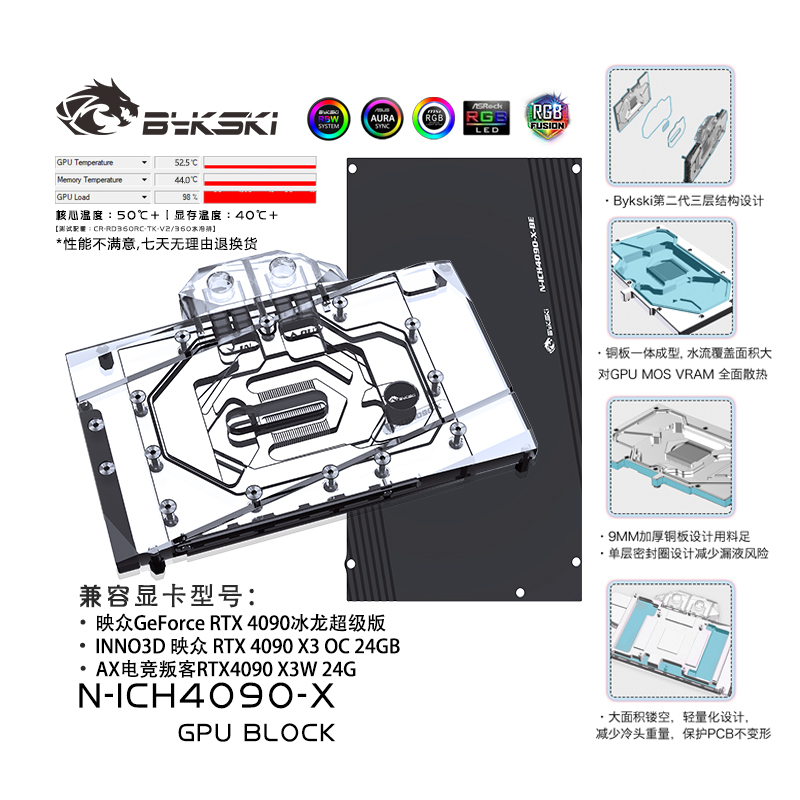 Bykski N-ICH4090-X GPU BLOCK Inno3D GeForce RTX 4090 Ice Dragon Super Edition