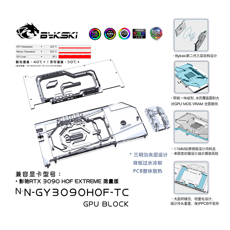 Bykski N-GY3090HOF-TC GPU Block Backboard GALAXY 3090HOF EXTREME