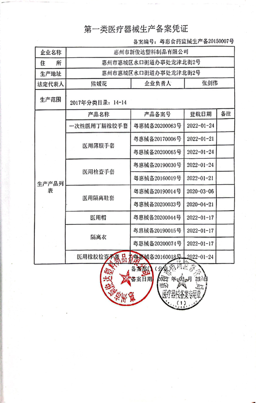 第一类医疗器械生产备案凭证2