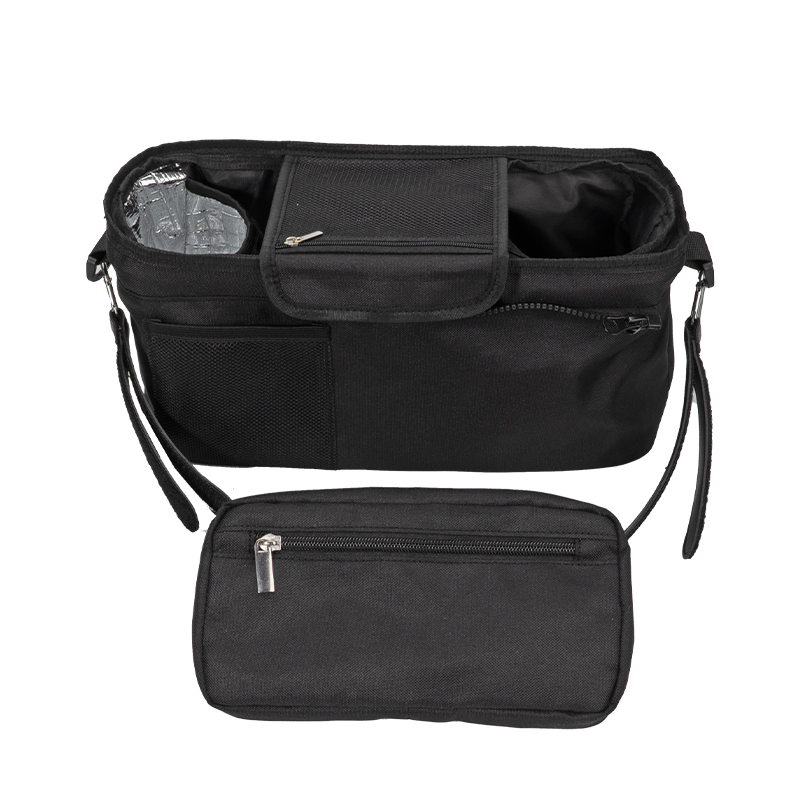 Universal Stroller Caddy Organizer with Shoulder Strap and Insulated Bottle Holder