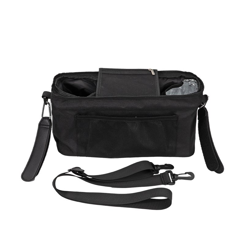 Universal Stroller Caddy Organizer with Shoulder Strap and Insulated Bottle Holder