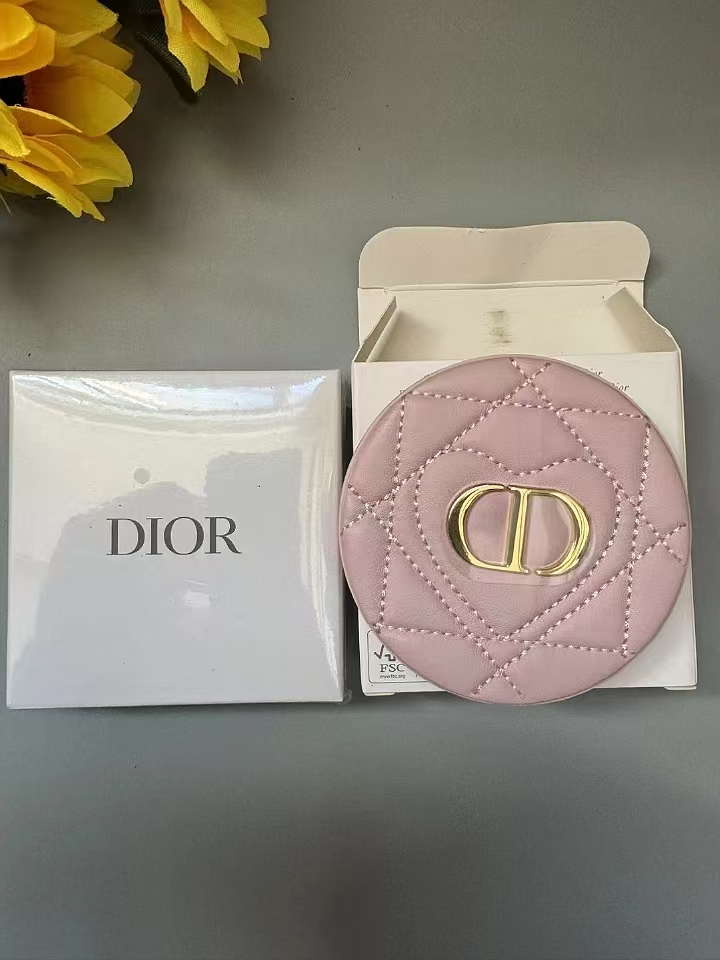 dior pink pocket mirror with gold logo