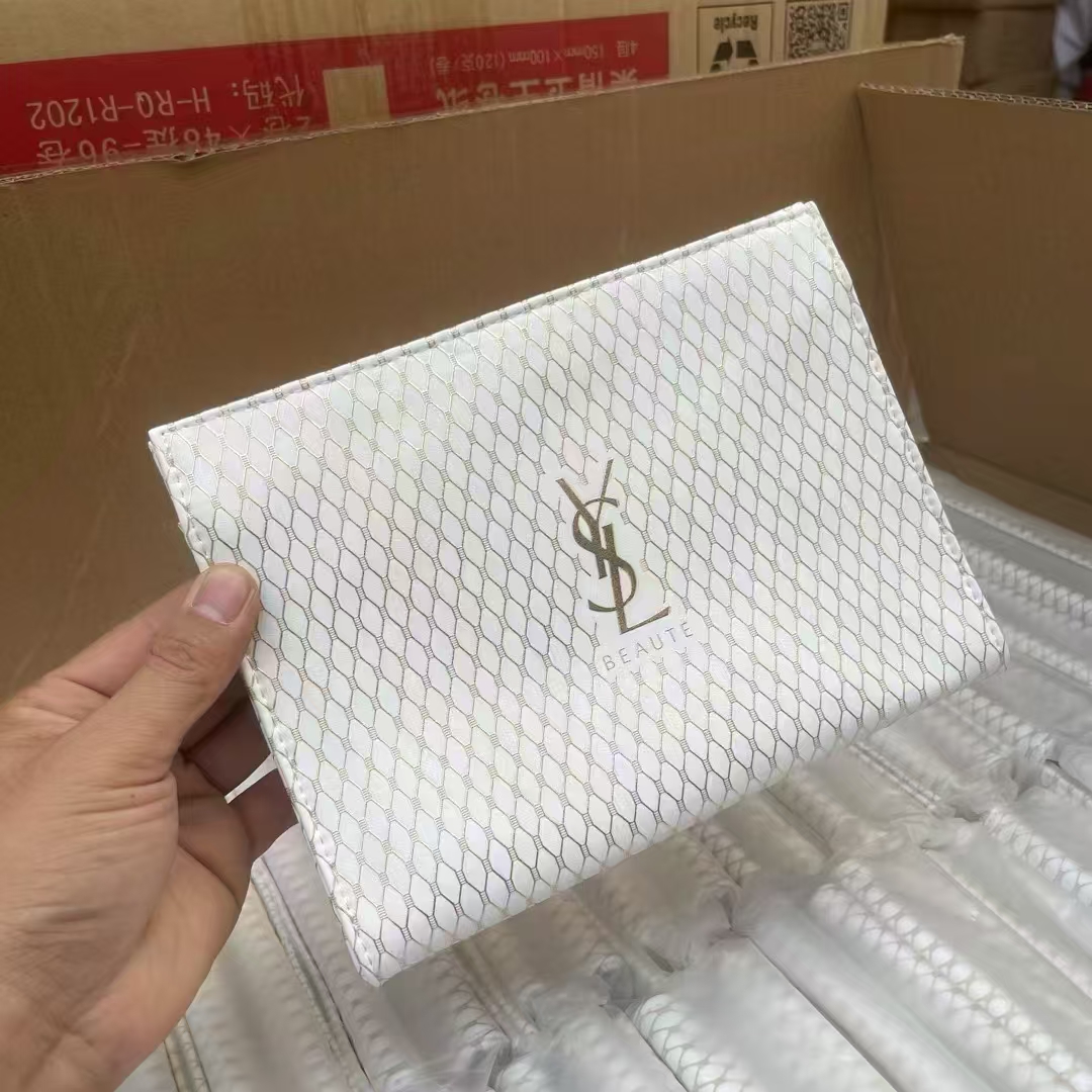 ysl white color makeup bag