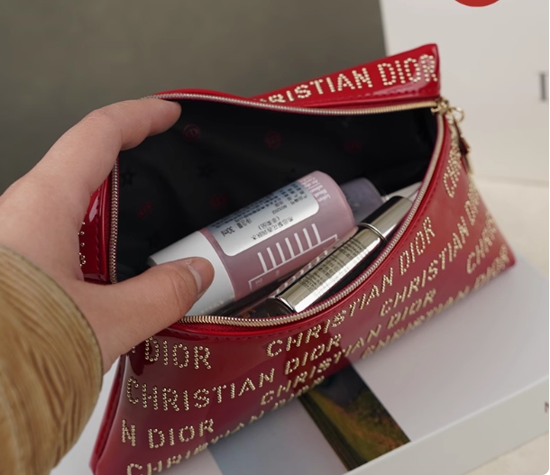 dior red makeup bag