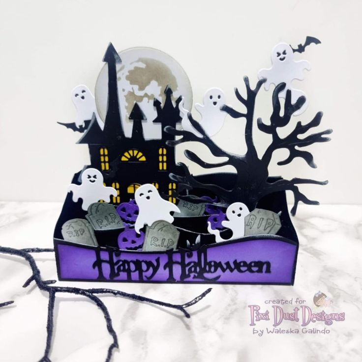 Spooky Magic Tree Haunted Castle Pop-Up 3D Paper Halloween Card