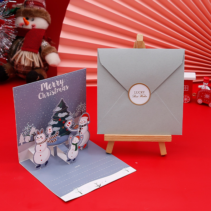 Interactive Magical colorful stock design Snowman Christmas Tree Jesus Santa Claus Religious Pop Up 3d Paper Christmas Greeting Card