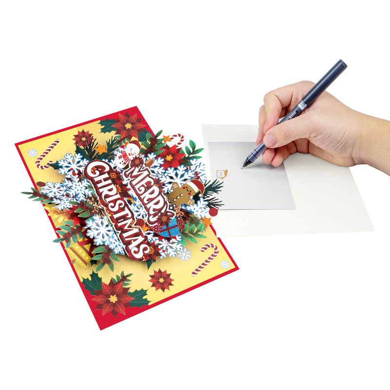 Interactive Magical snowflakes ginerbread Snowman Christmas Tree Jesus Santa Claus Religious Pop Up 3d Paper Christmas Greeting Card