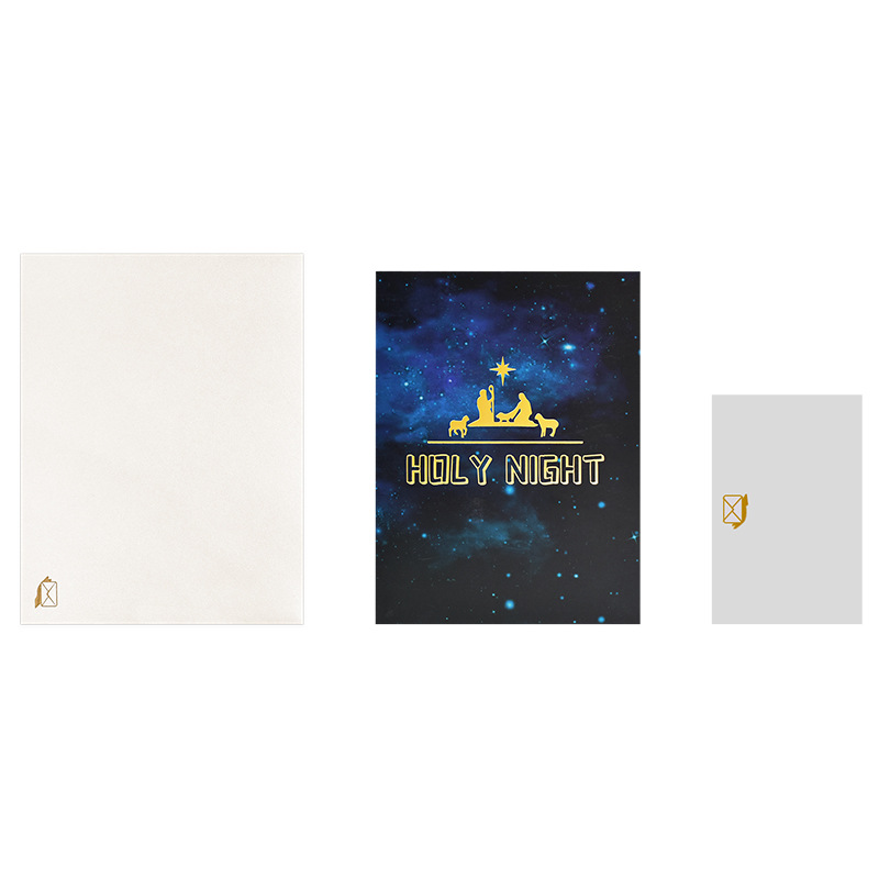 Interactive Magical starry sky Nativity Scene Snowman Christmas Tree Jesus Santa Claus Religious Pop Up 3d Paper Christmas Greeting Card