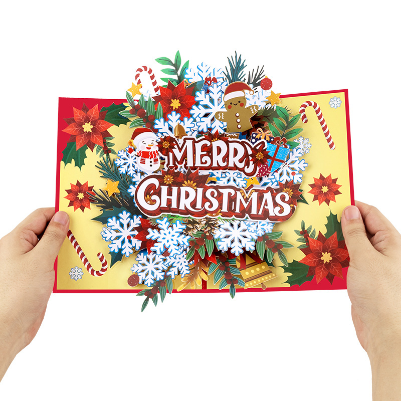 Interactive Magical snowflakes ginerbread Snowman Christmas Tree Jesus Santa Claus Religious Pop Up 3d Paper Christmas Greeting Card