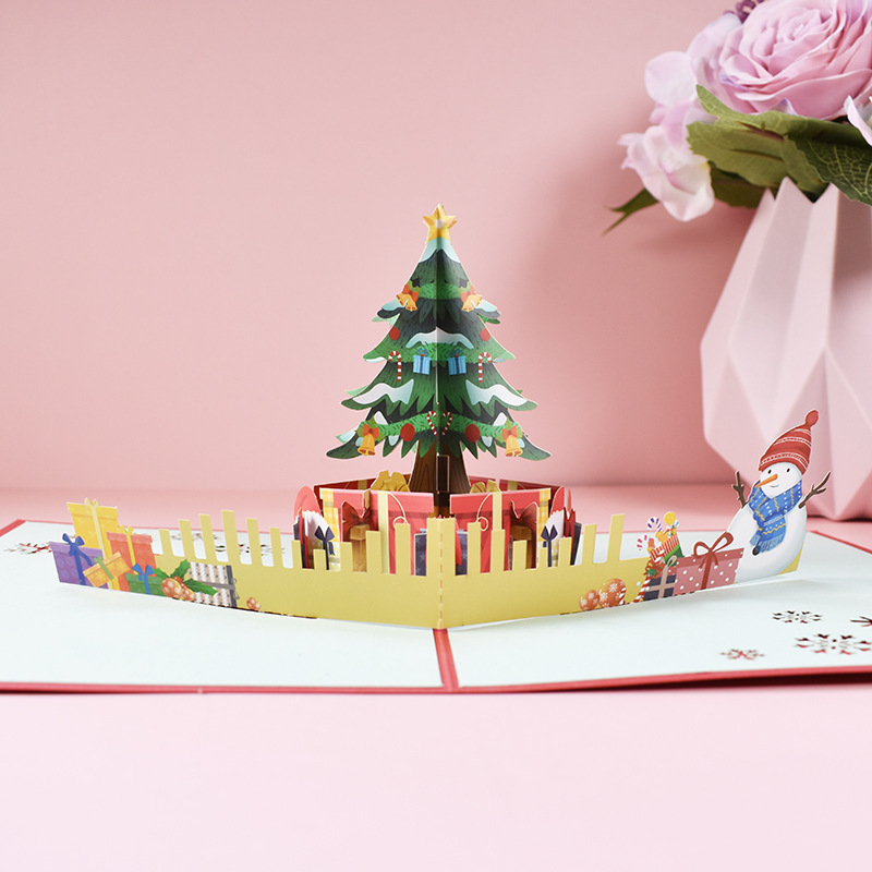 Interactive Magical gift boxes Snowman Christmas Tree Jesus Santa Claus Religious Pop Up 3d Paper Christmas Greeting Card