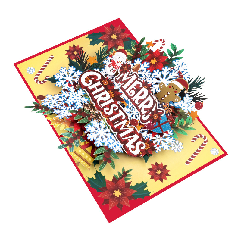 Interactive Magical snowflakes ginerbread Snowman Christmas Tree Jesus Santa Claus Religious Pop Up 3d Paper Christmas Greeting Card