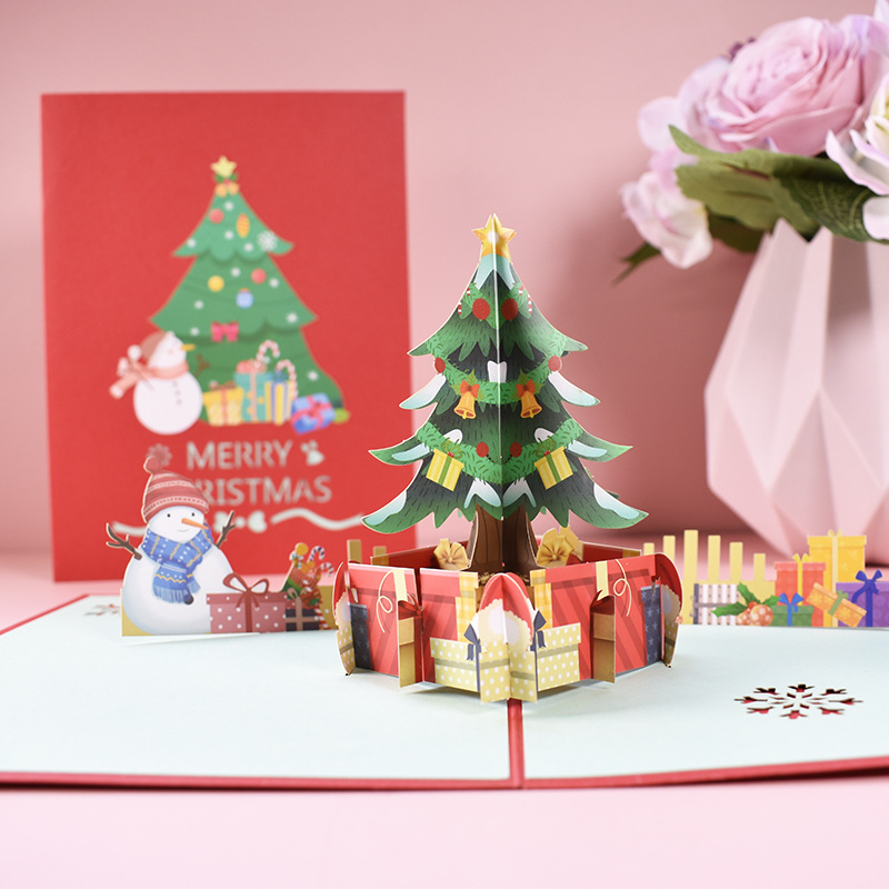 Interactive Magical gift boxes Snowman Christmas Tree Jesus Santa Claus Religious Pop Up 3d Paper Christmas Greeting Card