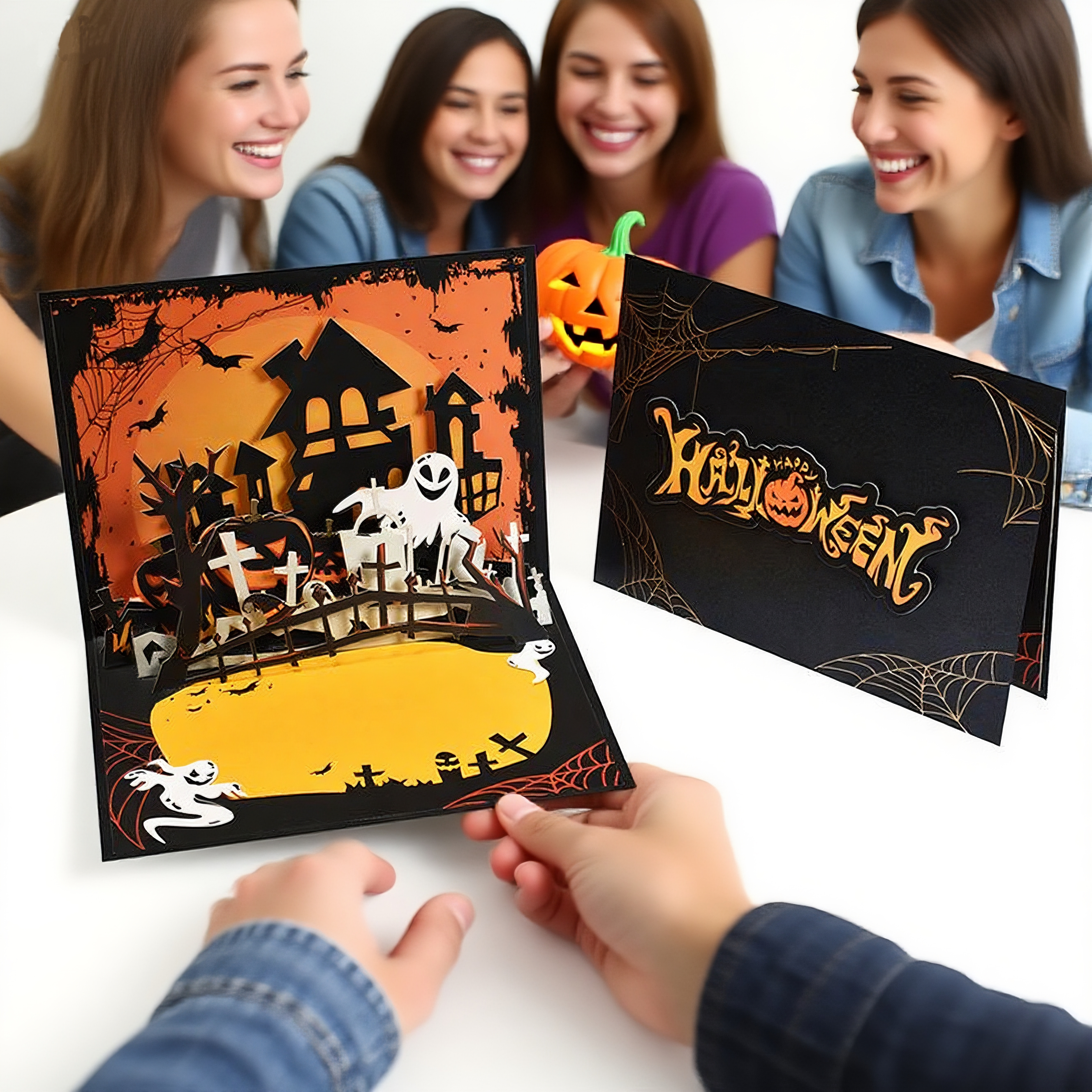 interactive spooky haunted house cross witch ghost pumpkin pop up 3d paper halloween greeting card