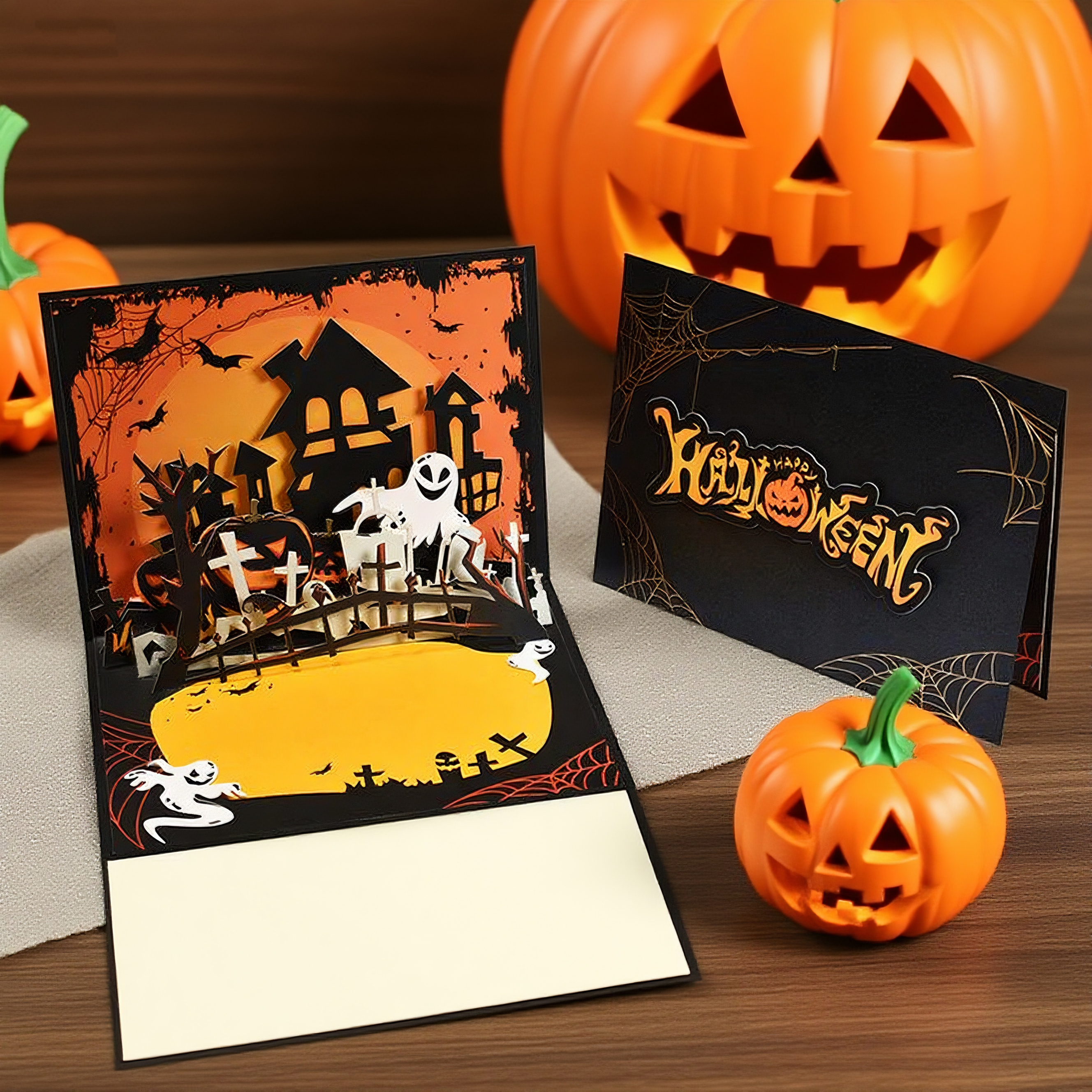 interactive spooky haunted house cross witch ghost pumpkin pop up 3d paper halloween greeting card