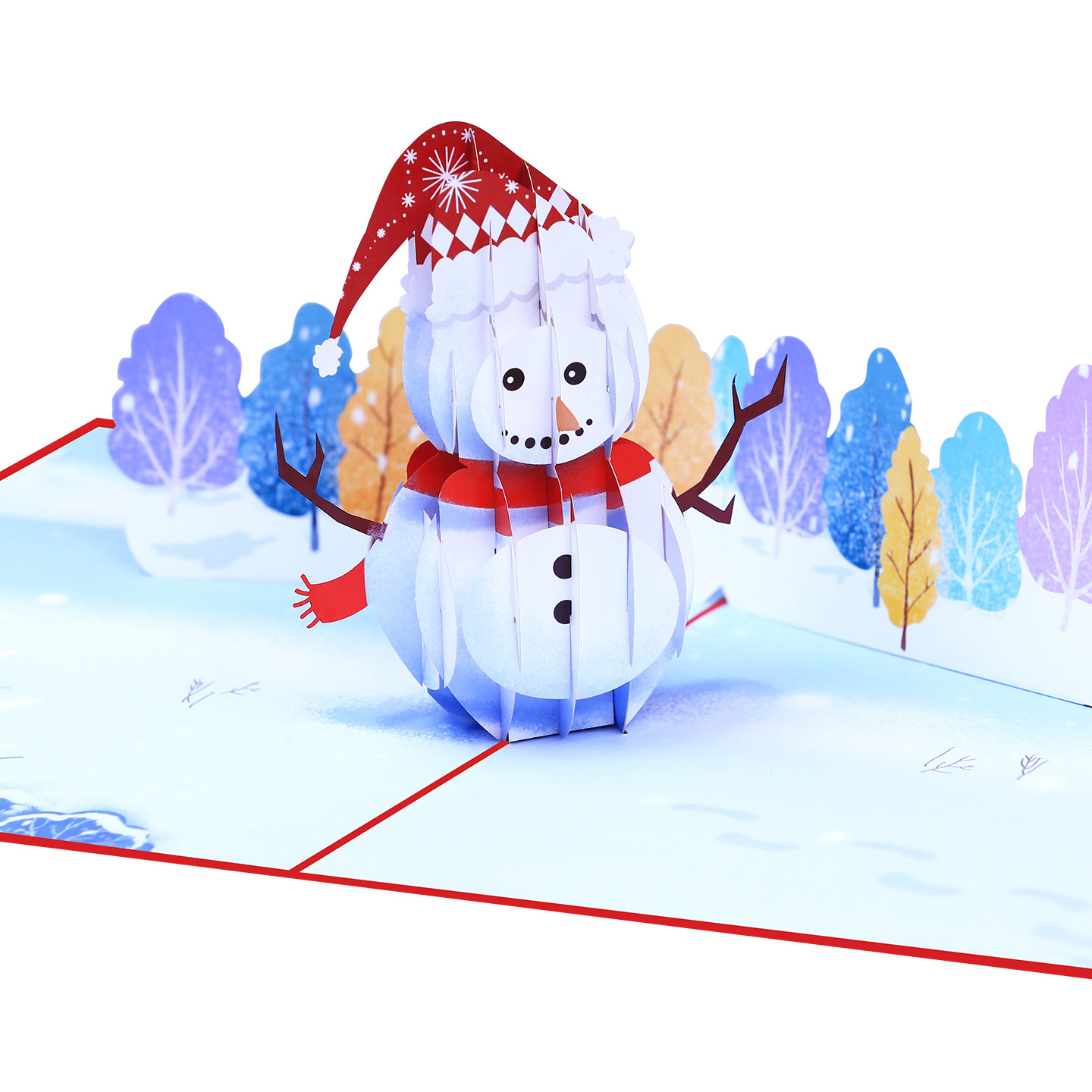 Interactive Magical Snowman Christmas Tree Jesus Santa Claus Religious Red Hat Pop Up 3d Paper Christmas Greeting Card
