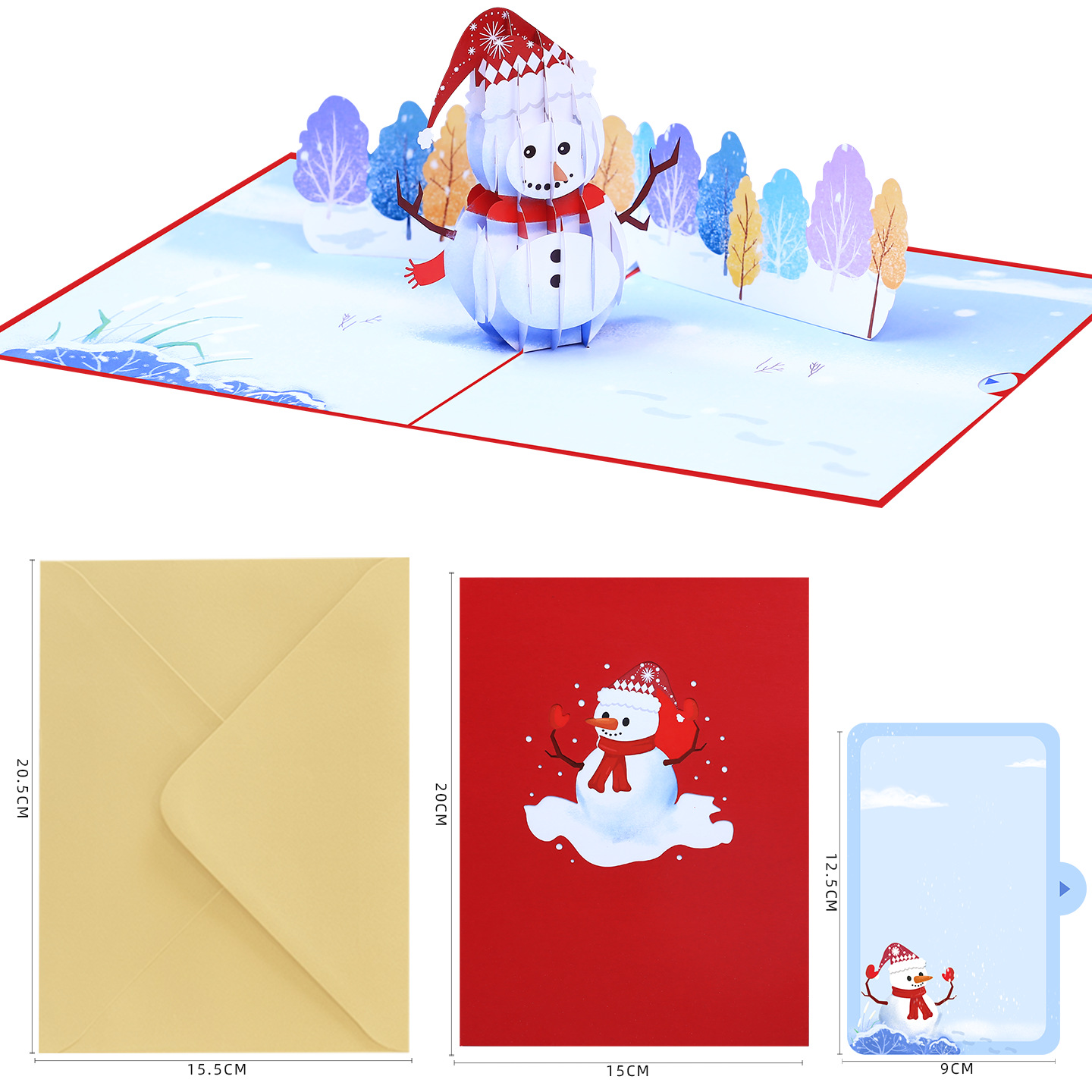 Interactive Magical Snowman Christmas Tree Jesus Santa Claus Religious Red Hat Pop Up 3d Paper Christmas Greeting Card
