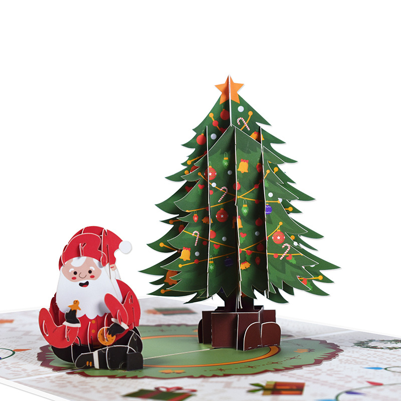 Interactive Magical Snowman Christmas Green Tree Santa Claus Pop Up 3d Paper Christmas Greeting Card