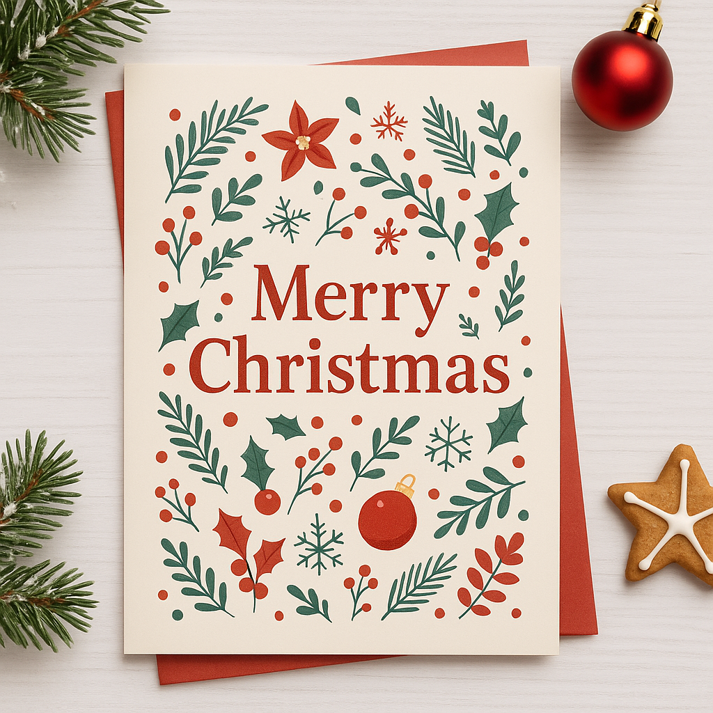 Custom Handcrafted 400gsm Christmas Greeting Card Holiday Card with Nature Motifs