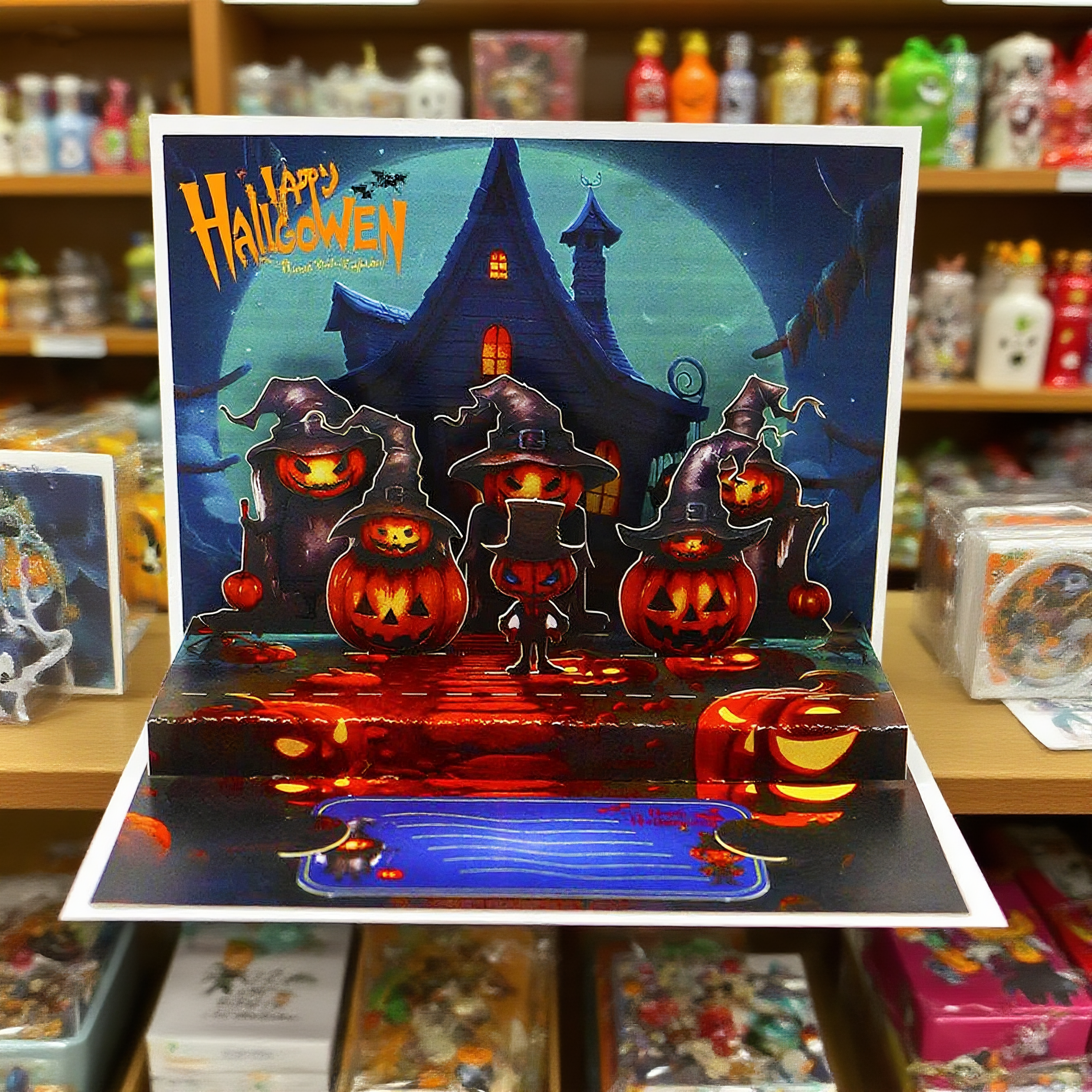 interactive spooky haunted house castle witch ghost pumpkin pop up 3d paper halloween greeting card
