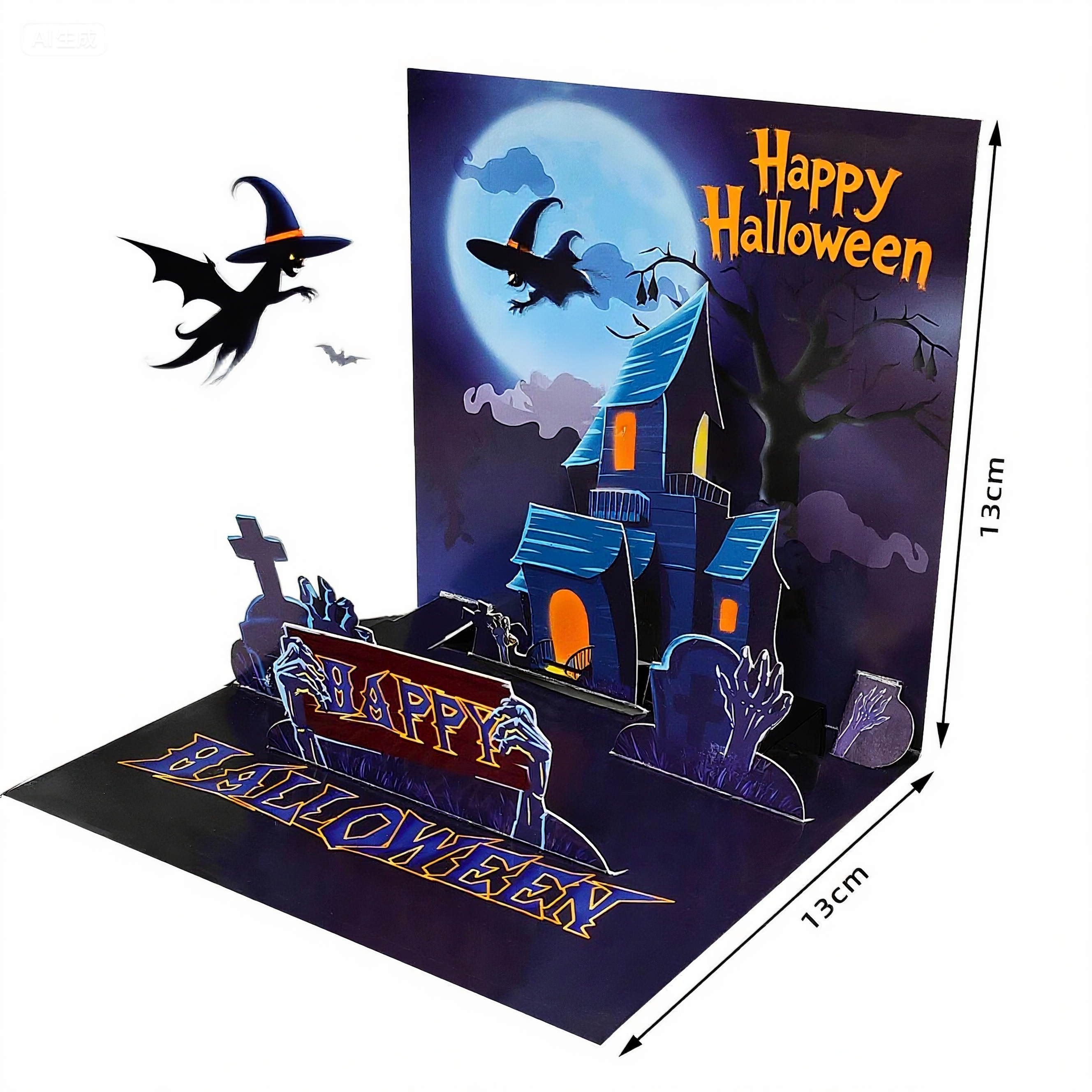 interactive spooky haunted house witch ghost bat pumpkin pop up 3d paper halloween greeting card