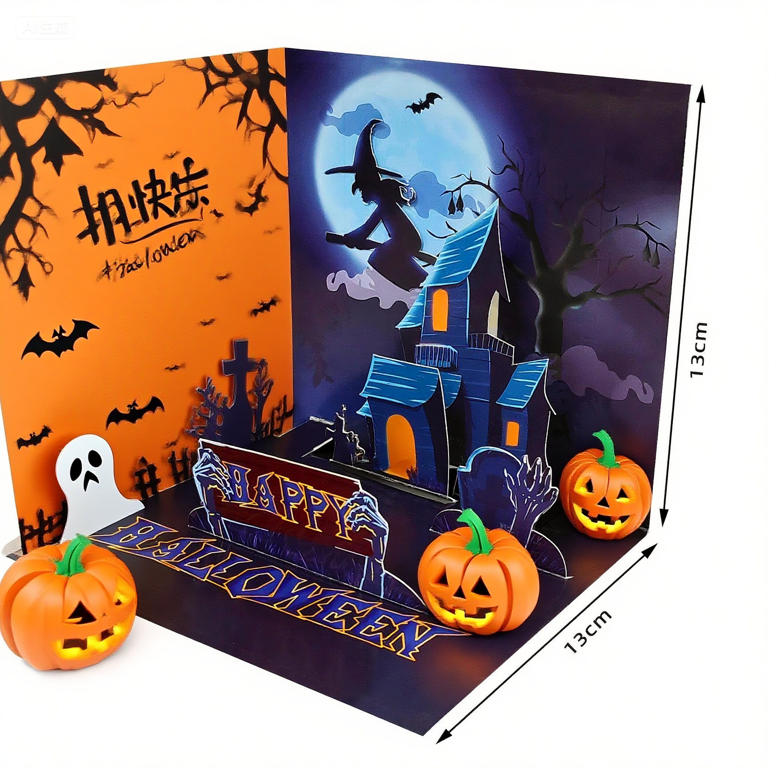 interactive spooky haunted house witch ghost bat pumpkin pop up 3d paper halloween greeting card