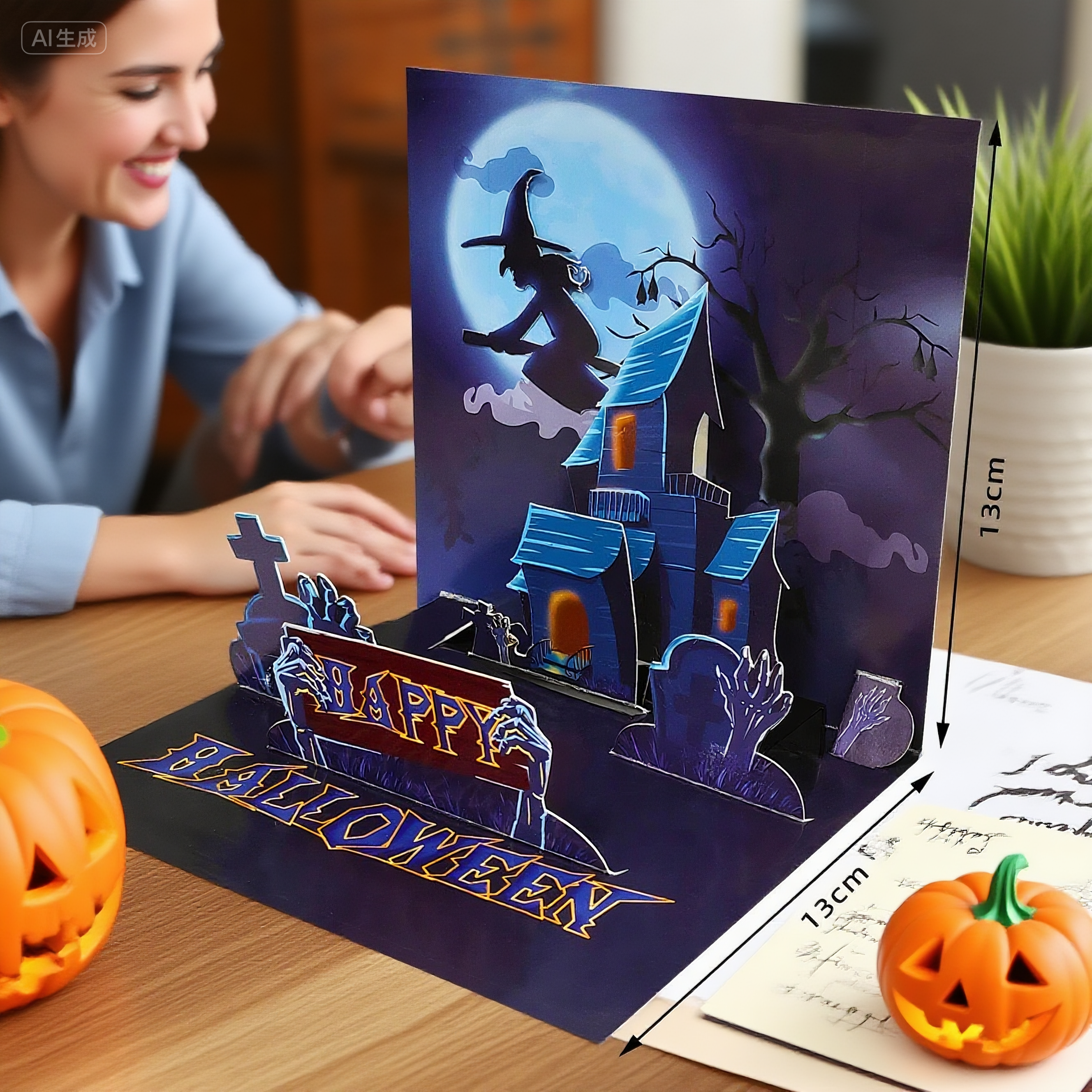 interactive spooky haunted house witch ghost bat pumpkin pop up 3d paper halloween greeting card
