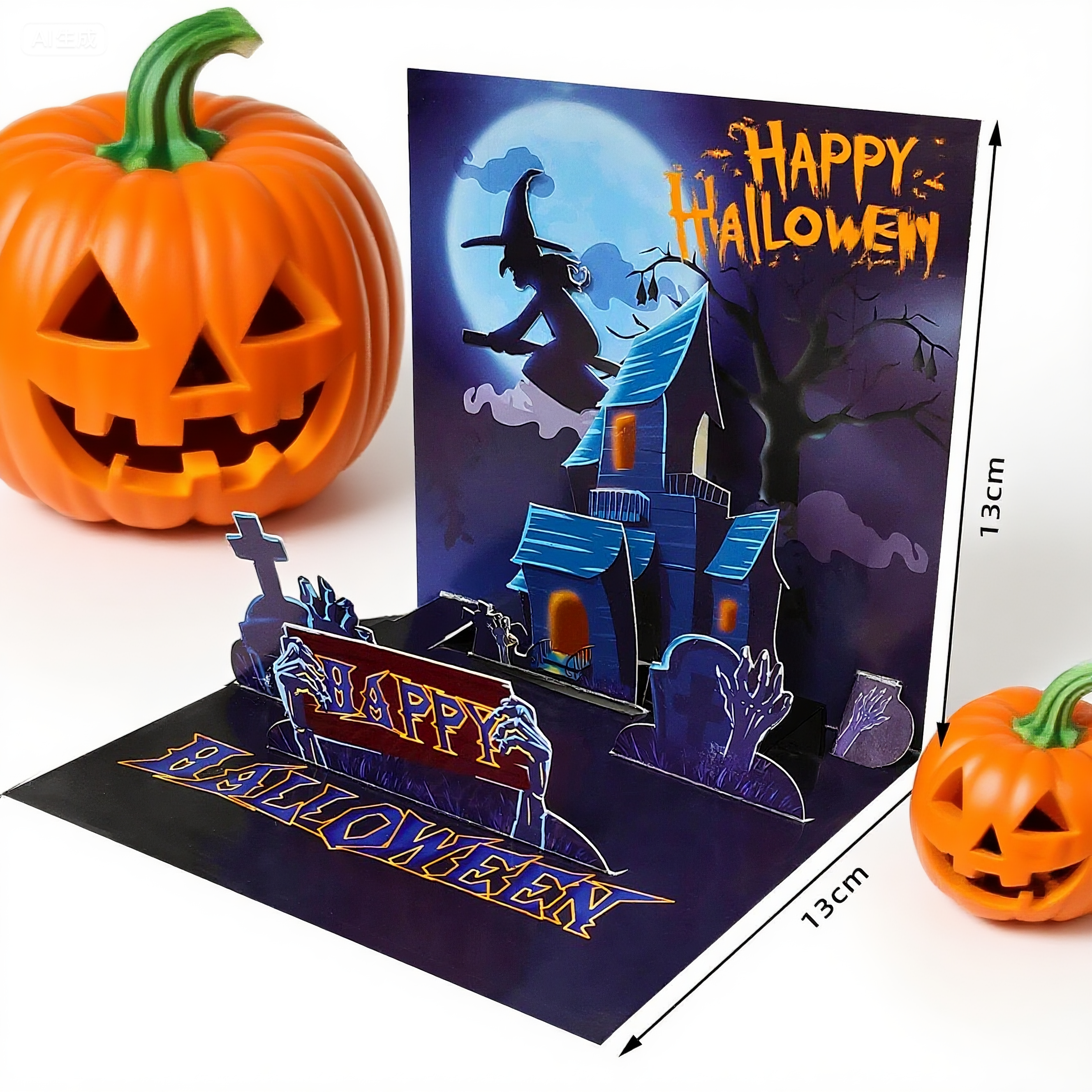 interactive spooky haunted house witch ghost bat pumpkin pop up 3d paper halloween greeting card