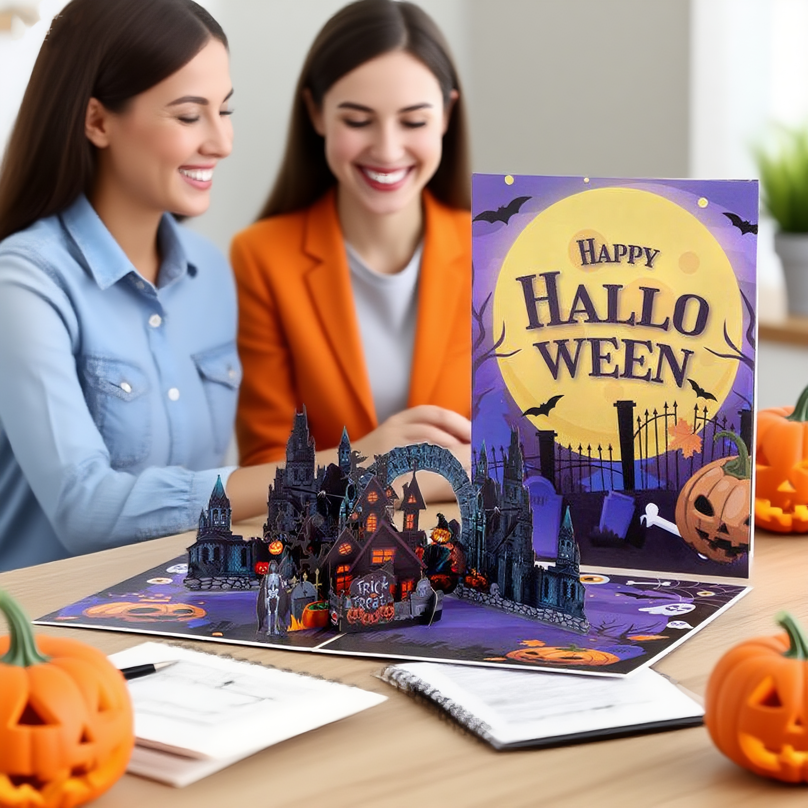interactive spooky gloomy haunted house witch ghost pumpkin pop up 3d paper halloween greeting card