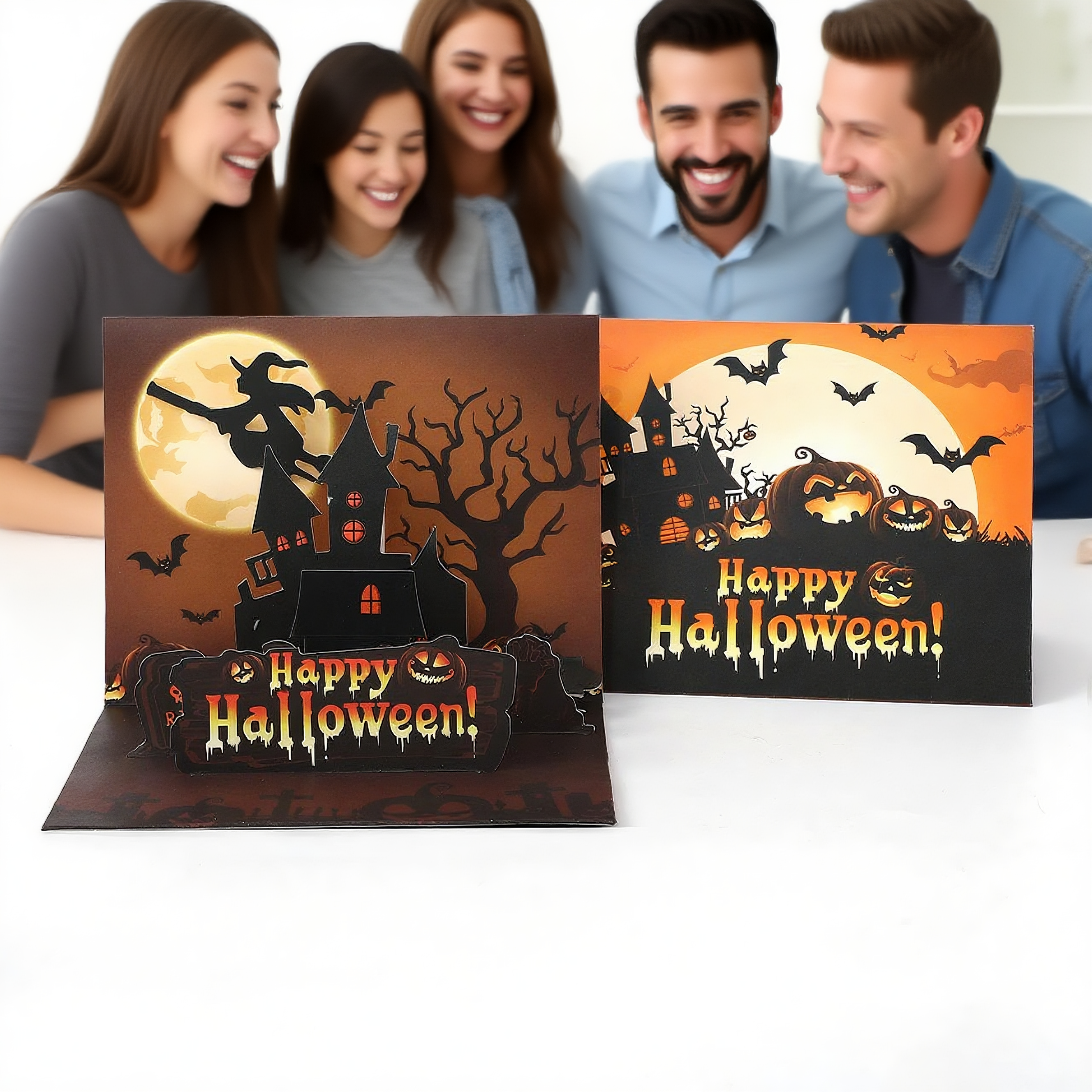 interactive spooky haunted house bat witch ghost pumpkin pop up 3d paper halloween greeting card