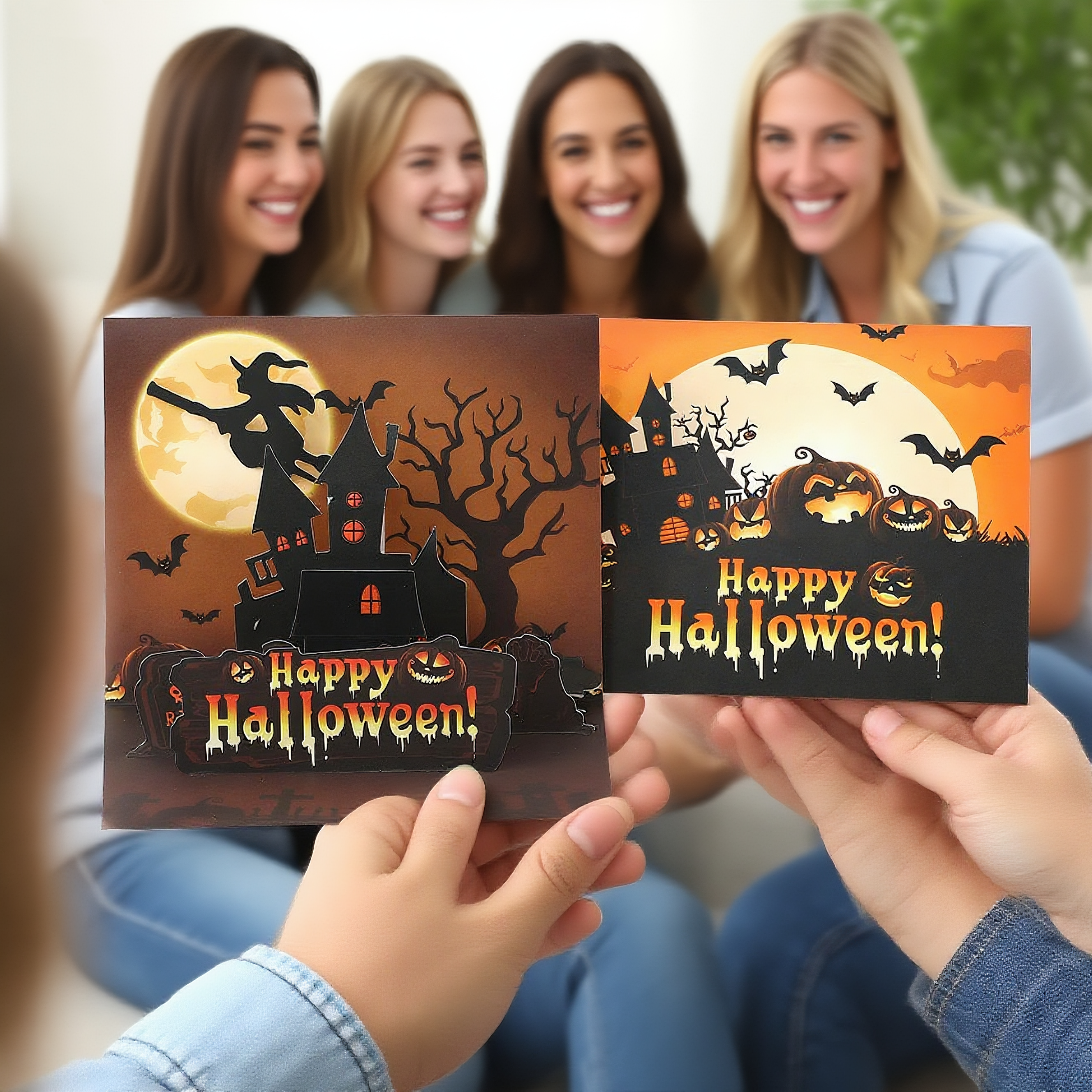 interactive spooky haunted house bat witch ghost pumpkin pop up 3d paper halloween greeting card