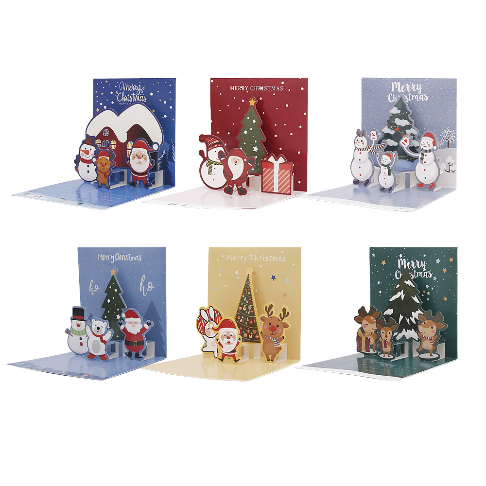 Interactive Magical Cute Colourful Snowman Christmas Tree Santa Claus Pop Up 3d Paper Merry Christmas Greeting Card