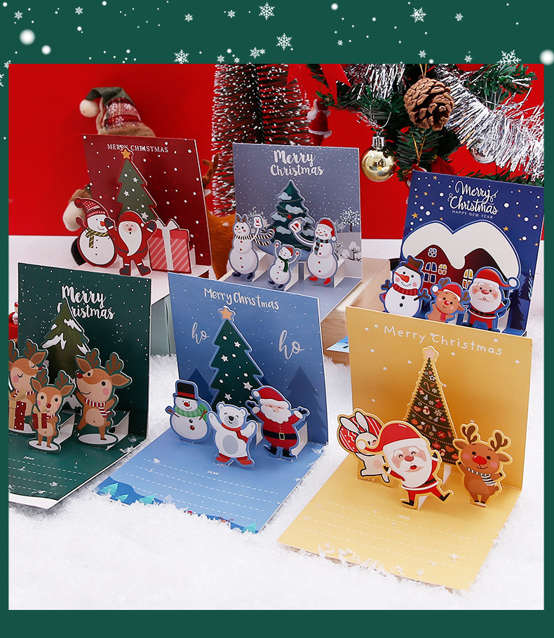 Interactive Magical Cute Colourful Snowman Christmas Tree Santa Claus Pop Up 3d Paper Merry Christmas Greeting Card