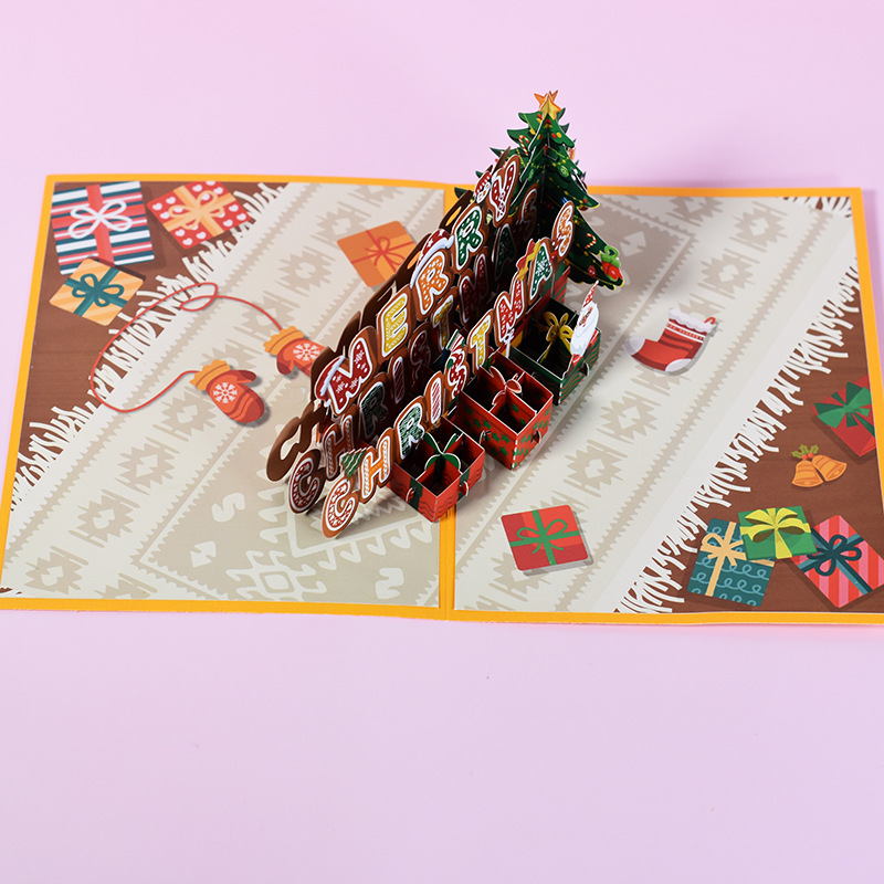 3D Pop-Up Gingerbread Lettering Christmas Card with Santa & Gifts – Festive Holiday Greeting Card