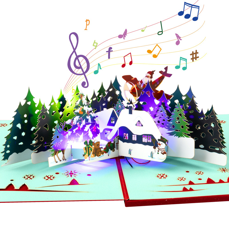 Interactive Magical Light & Music Snowman Christmas Tree Santa Claus Pop Up 3d Paper Christmas Greeting Card