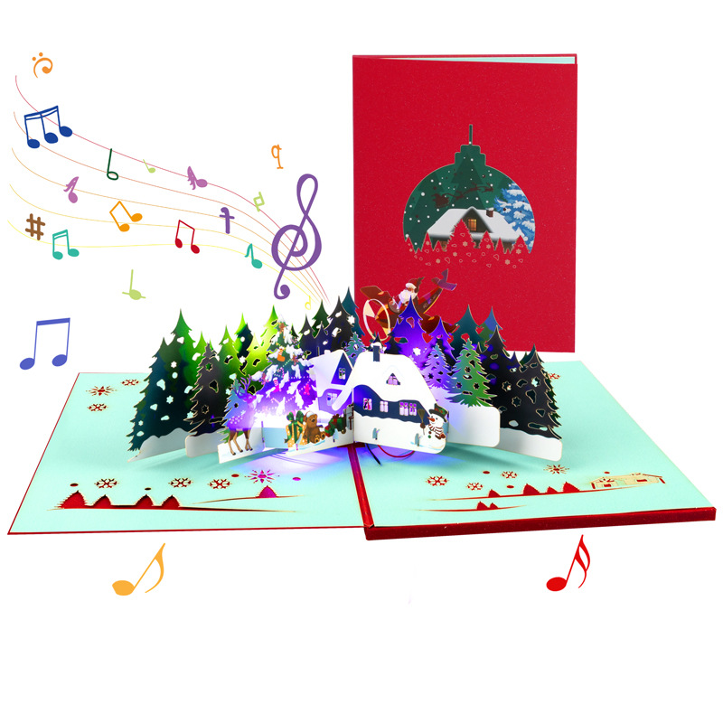 Interactive Magical Light & Music Snowman Christmas Tree Santa Claus Pop Up 3d Paper Christmas Greeting Card