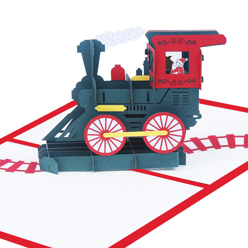 Interactive Magical Little Train Snowman Christmas Tree Jesus Santa Claus Religious Pop Up 3d Paper Christmas Greeting Card