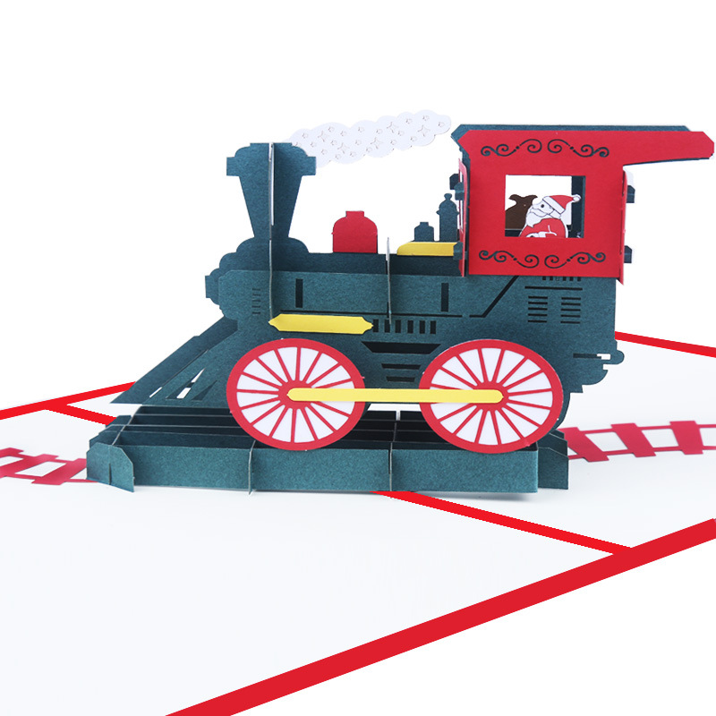 Interactive Magical Little Train Snowman Christmas Tree Jesus Santa Claus Religious Pop Up 3d Paper Christmas Greeting Card