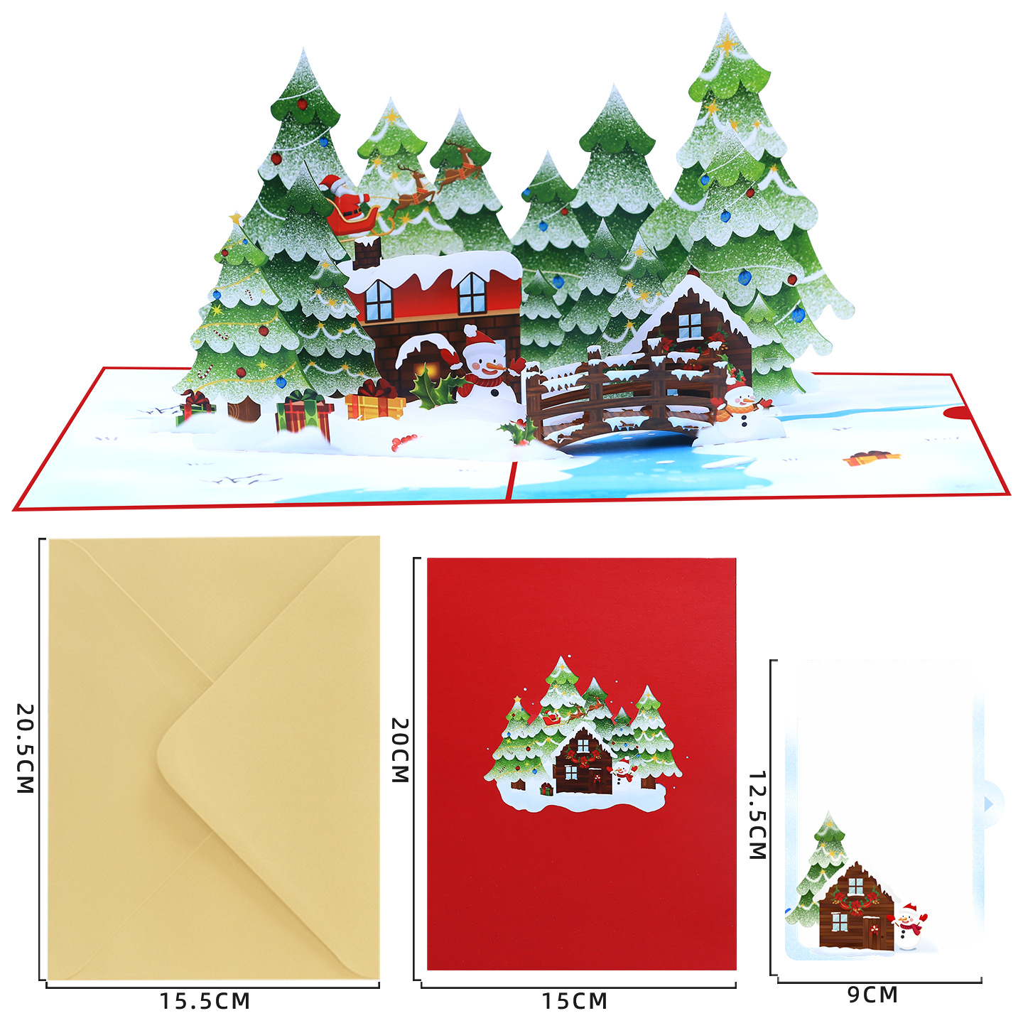 Interactive Magical Snowman Christmas Snowy Cabin Tree Santa Claus Pop Up 3d Paper Christmas Greeting Card