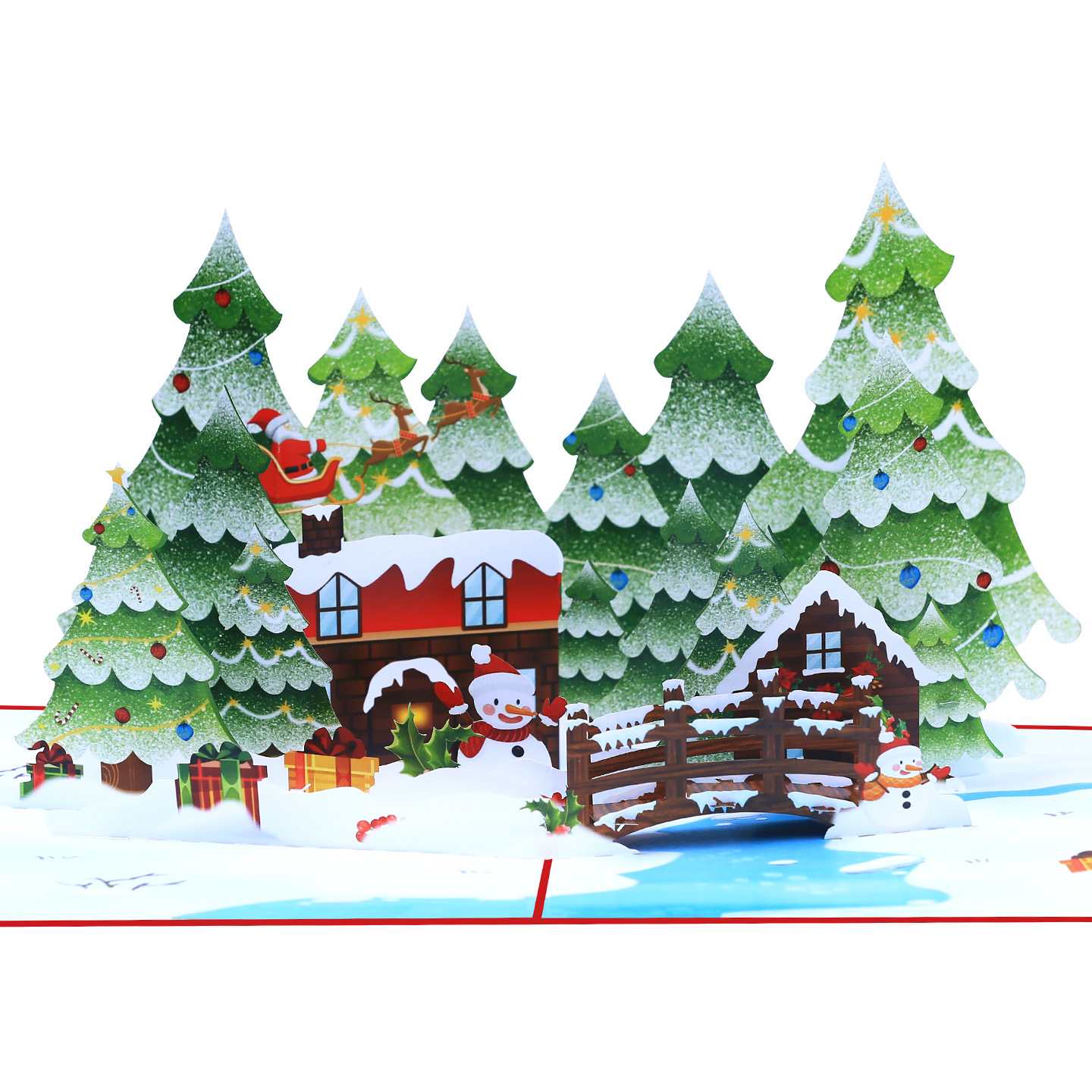 Interactive Magical Snowman Christmas Snowy Cabin Tree Santa Claus Pop Up 3d Paper Christmas Greeting Card