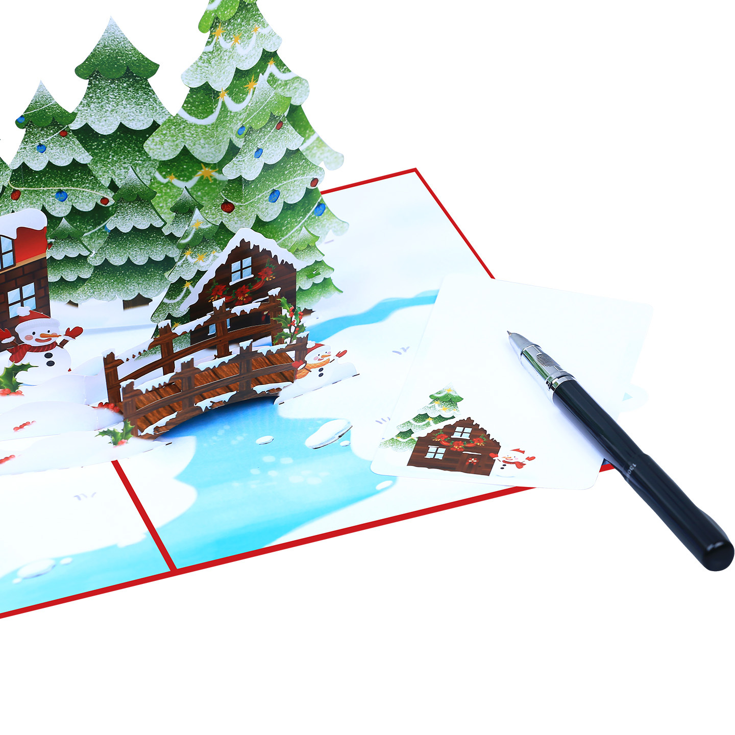 Interactive Magical Snowman Christmas Snowy Cabin Tree Santa Claus Pop Up 3d Paper Christmas Greeting Card