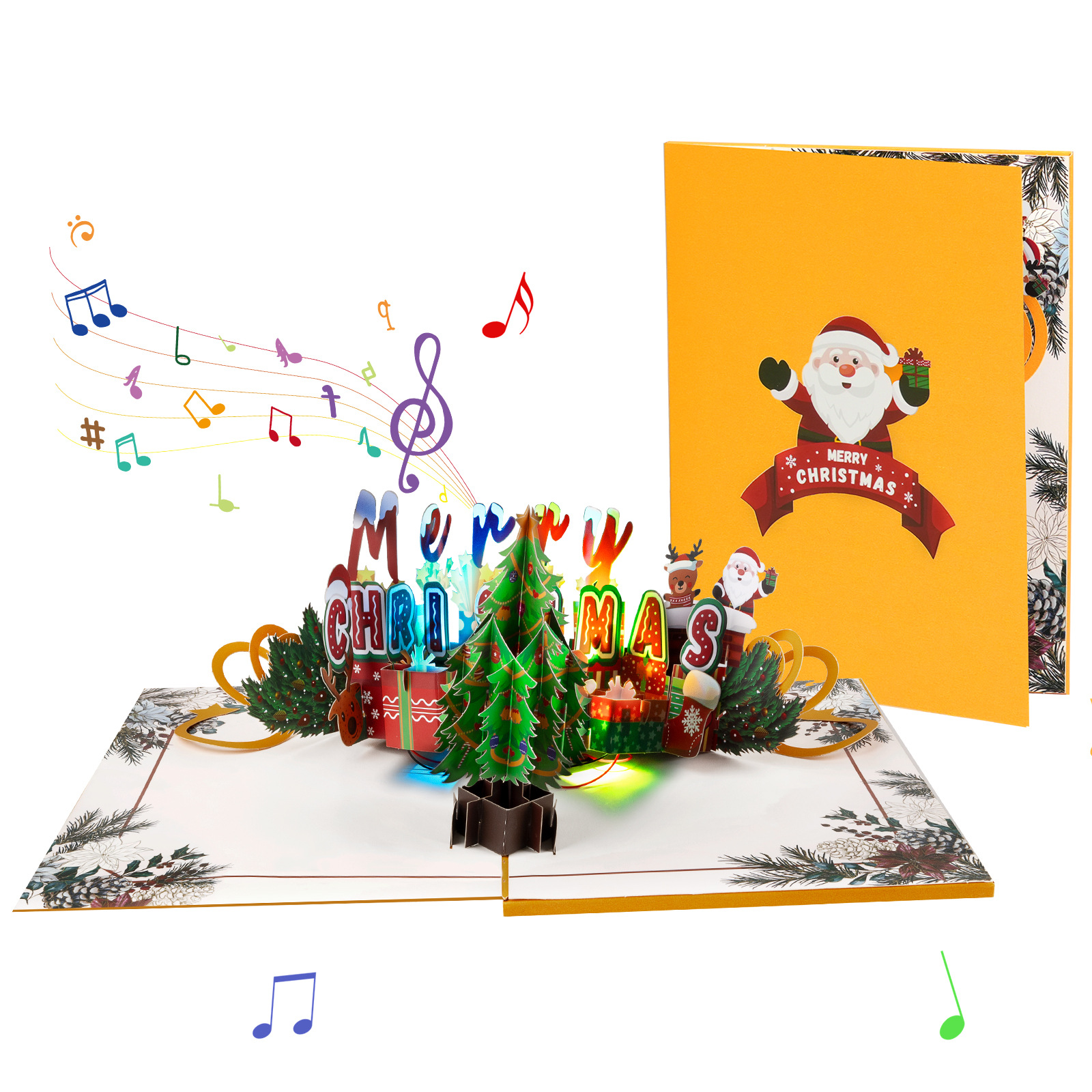 Interactive Pop-Up 3D Christmas Card with Lights & Music – Featuring Snowman, Santa Claus, Tree & Religious Theme
