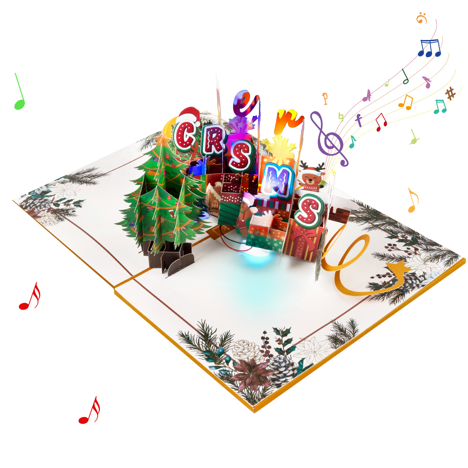 Interactive Pop-Up 3D Christmas Card with Lights & Music – Featuring Snowman, Santa Claus, Tree & Religious Theme