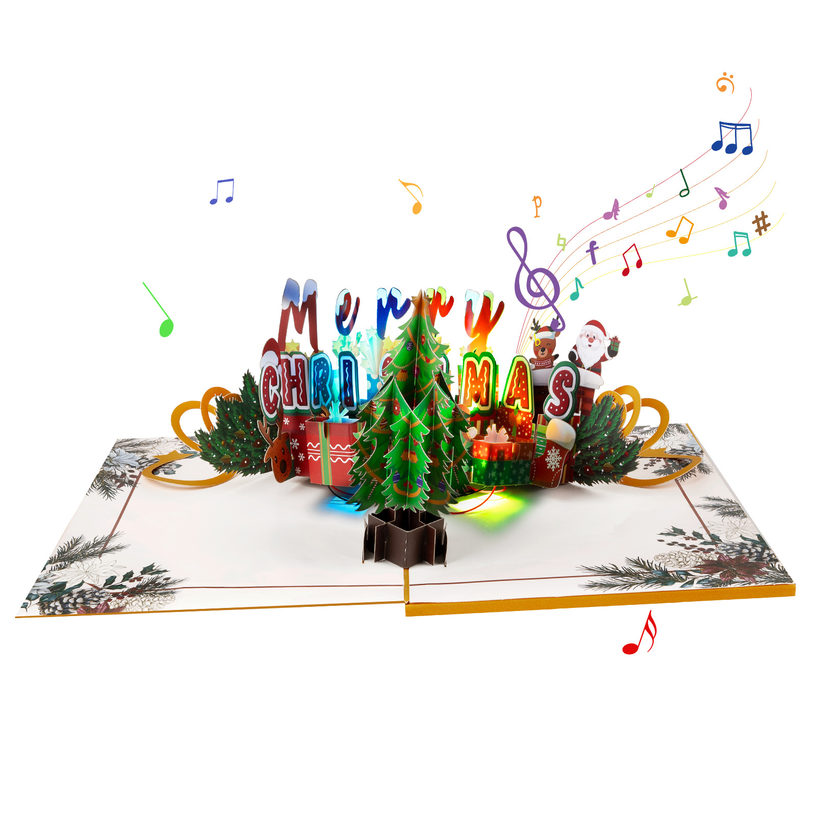 Interactive Pop-Up 3D Christmas Card with Lights & Music – Featuring Snowman, Santa Claus, Tree & Religious Theme