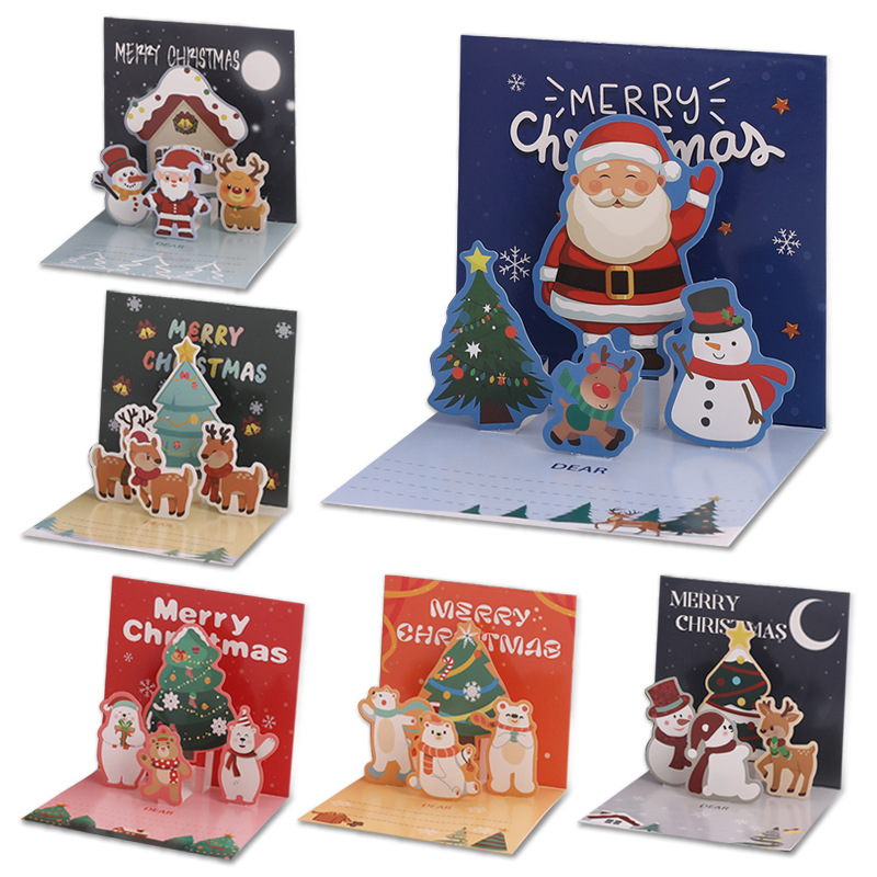 Interactive Magical Snowman Christmas Tree Jesus Santa Claus Religious Pop Up 3D Paper Christmas Greeting Card