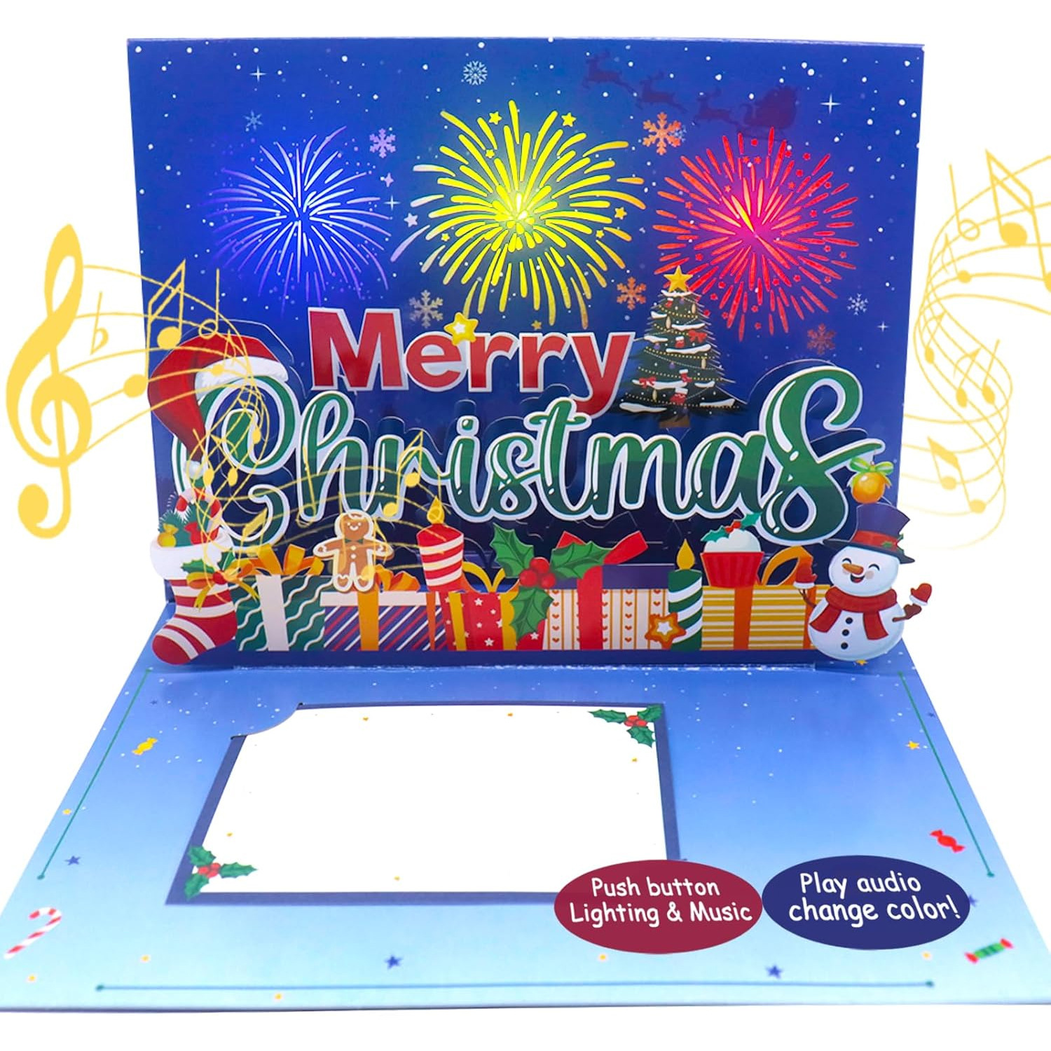 Interactive Magical Snowman Christmas Tree LED Fireworks Santa Claus Pop Up 3d Paper Christmas Greeting Card