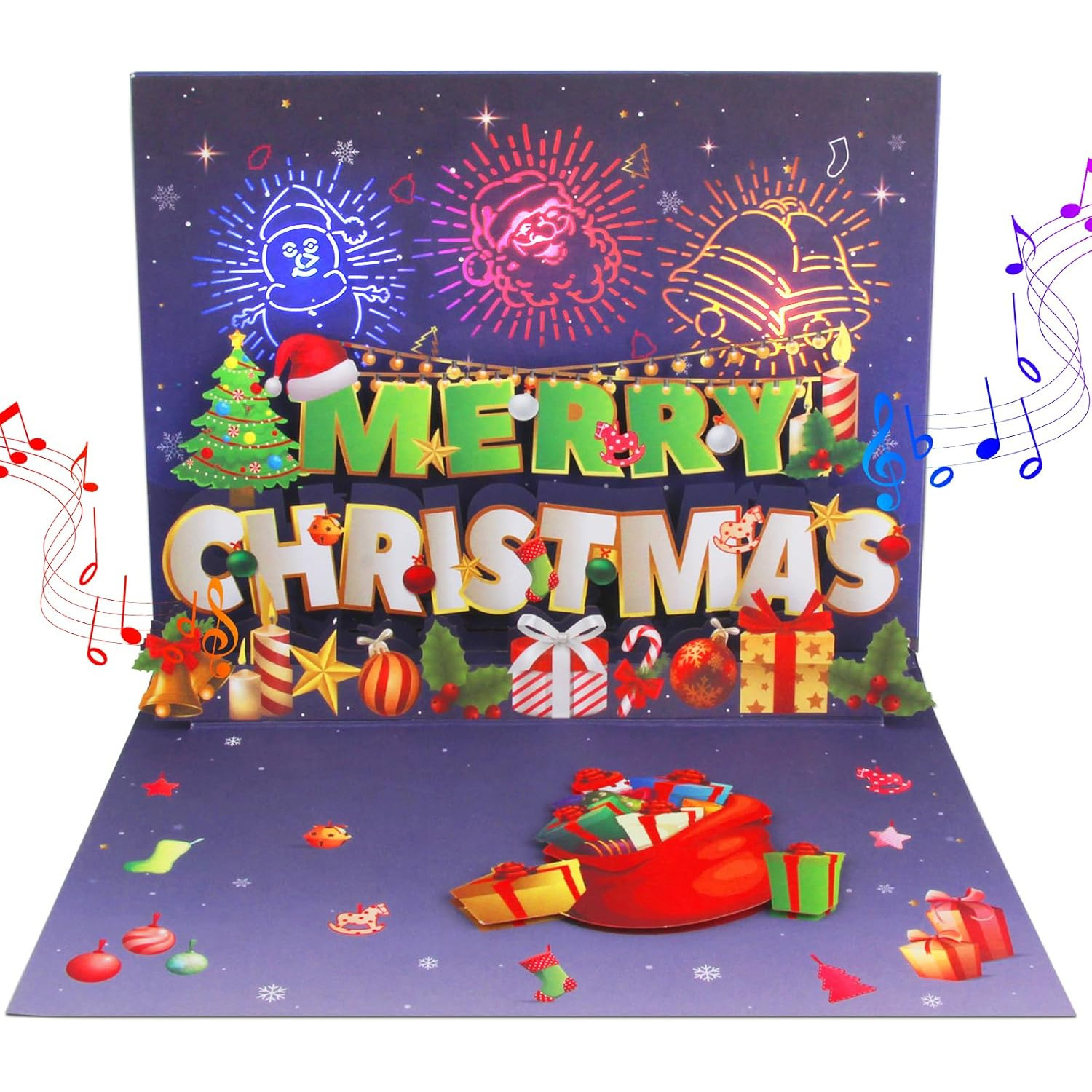 Interactive Magical Snowman Christmas Tree LED Fireworks Santa Claus Pop Up 3d Paper Christmas Greeting Card